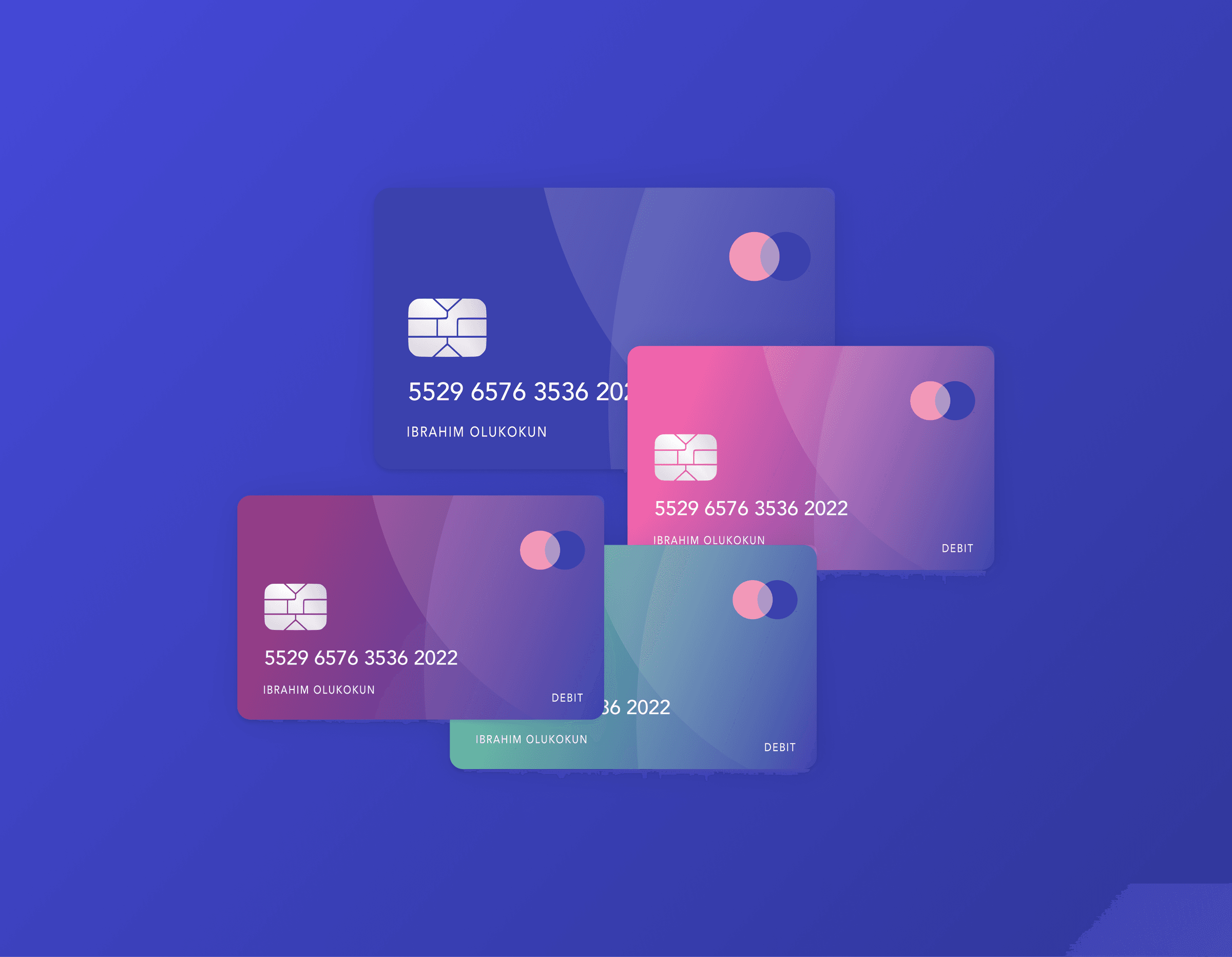 Finto debit card designs with gradient brand colours